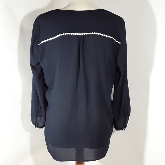 Zara navy blue semi-sheer blouse - Picture 4 of 6